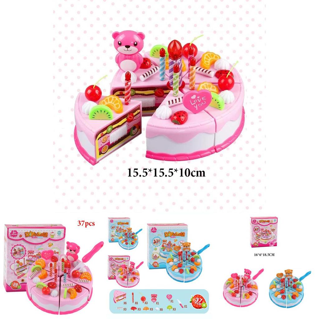 Cartoon Style Cake Food Kitchen Plastic Kettle Cookies Toys For Kids Birthday 37pcs Gift Set