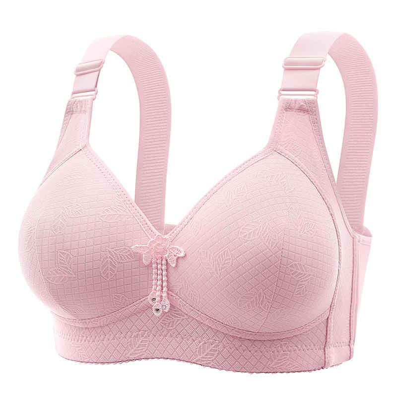 New Arrival Plus Size Wireless Bra Comfortable and Breathable Gathering and Reducing Side Breast Jacquard Pattern Middle-Aged Mother's Underwear
