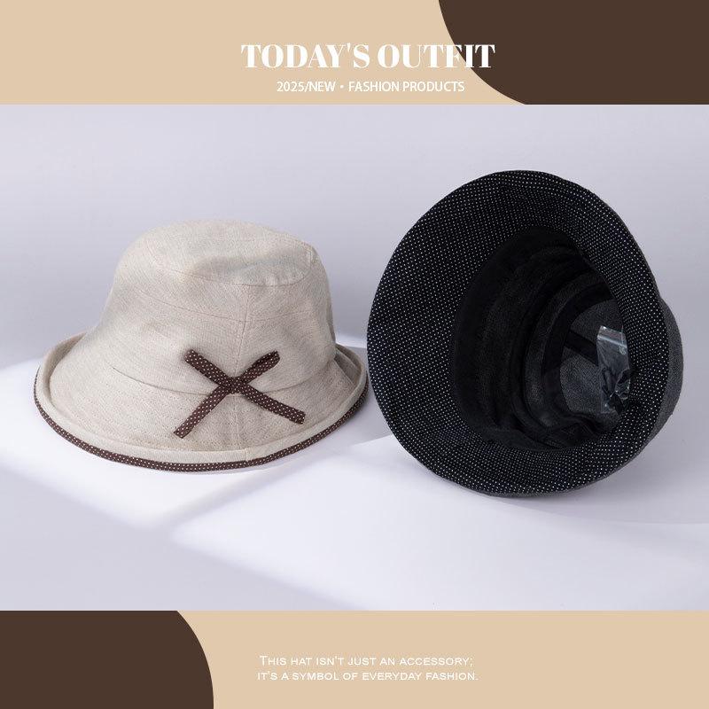 Nowy japoński i koreański kapelusz przeciwsłoneczny w kropki z kokardką i zawiniętym brzegiem, oddychający kapelusz chroniący przed słońcem, vintage kapelusz typu 'basin'