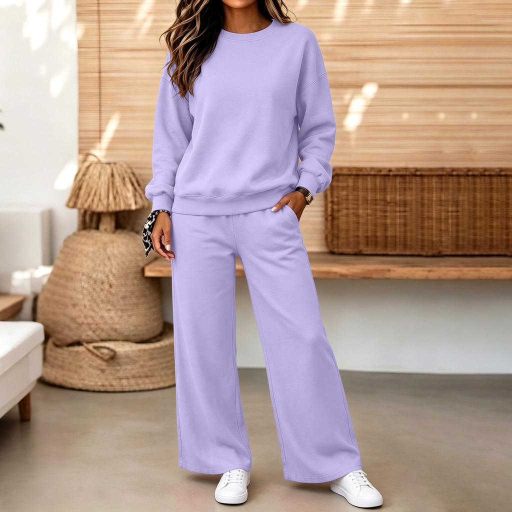 Conjunto Casual de Sudadera con Cuello Redondo y Pantalones para Mujer para Otoño Invierno