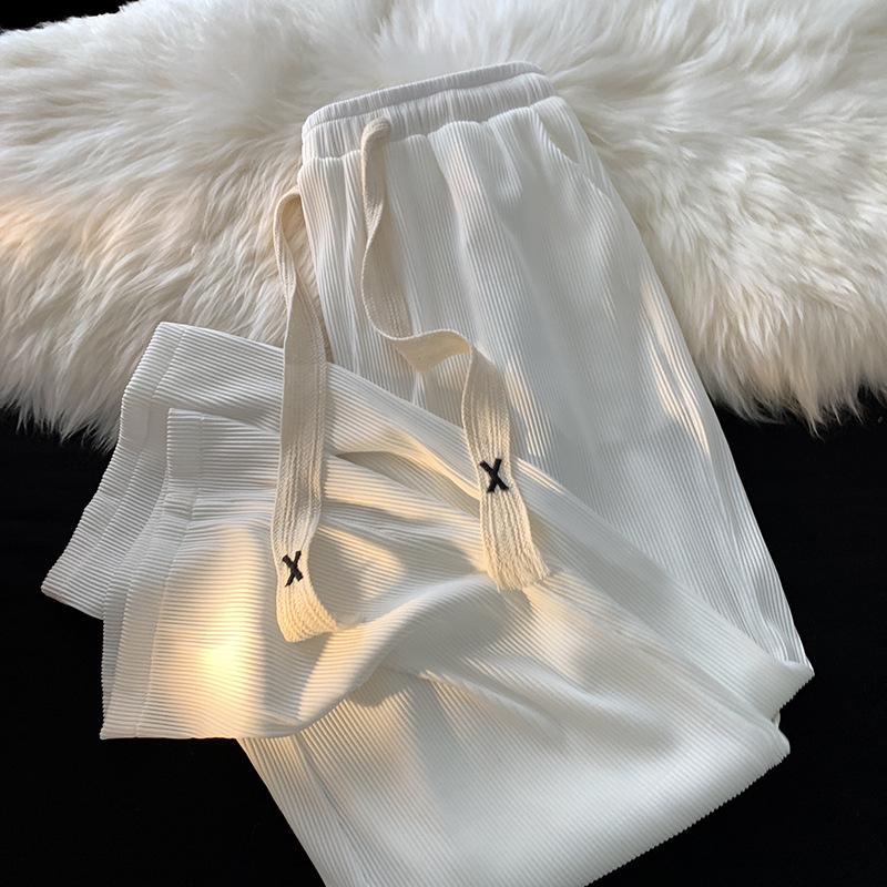 Women's Corduroy Straight-Leg Trousers - Plus Size, Slim, Wide-Leg, Casual, Ideal for Spring and Autumn.