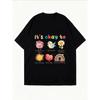 Black Oversized T-Shirt with Colorful Healing Patterns (Brain/Bird/Flower) – "It's okay to" Gentle Self-Care Slogan Top