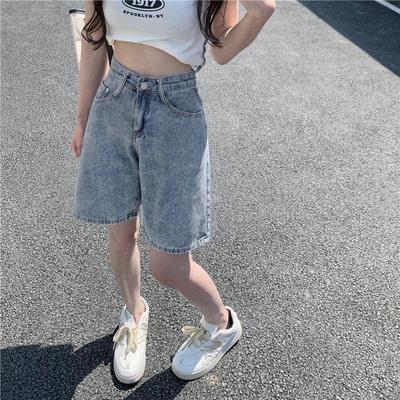 2026 Women's Retro High-Waisted Denim Shorts - Loose Mid-Length, Wide-Leg Style