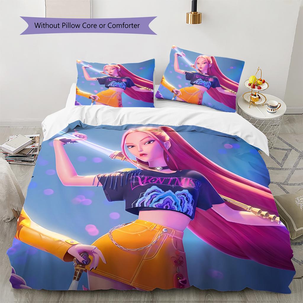 Pościel z wzorem Łowców Demonów K-pop, Zestaw kołdry Poszewka na kołdrę Poszewka na poduszkę Domowy prezent urodzinowy (1 * poszwa na kołdrę + 2 * poszewki na poduszki, bez rdzenia)