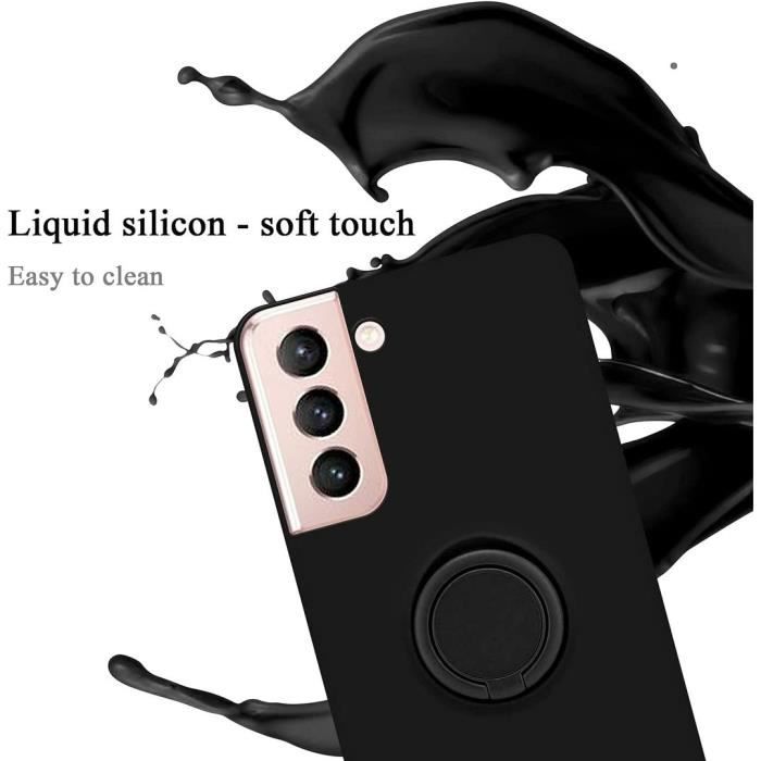 Coque - booling - samsung galaxy s23 - noir - anneau rotatif 360° - souple en silicone