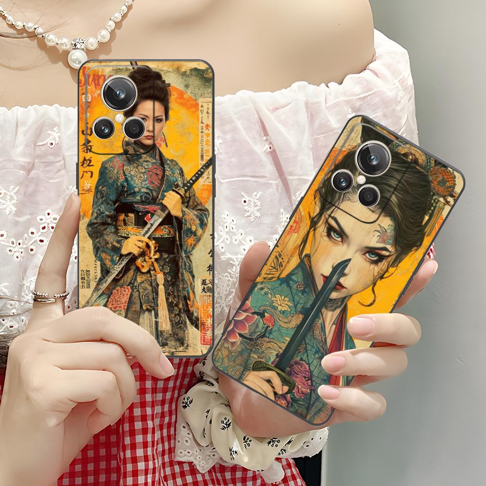 Retro Tattoo Girl Mobile Phone Case for Realme 15 14 13 12 11 10 9 Pro Plus T i Lite 5G Colorful Printing Cover Luxury Pretty