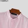 INCERUN Men Collarless Short Sleeve Striped Print Casual Office Shirts Tops