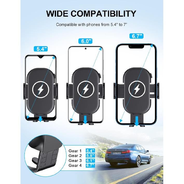 Wireless Car Charger Mount, Max 15W Fast Charging Car Phone Holder Charger, Phone Mount for Car Air Vent Compatible with iPhone 16 15 14 13 12 11 Pro