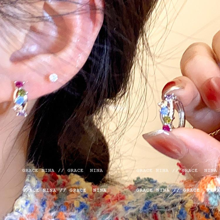Millennium Spicy Girl Colorful Zirconia Exquisite Stud & Hoop Earrings 2024 - Stylish Women's High-End Feel