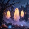 Beleuchtetes Geister-Set für Bäume 3 Stück Halloween Beleuchtete Hängende Dekorationen, Leuchtende Warme LED Schwebende Geister, Schwingende Ornamente Außen Display Baum
