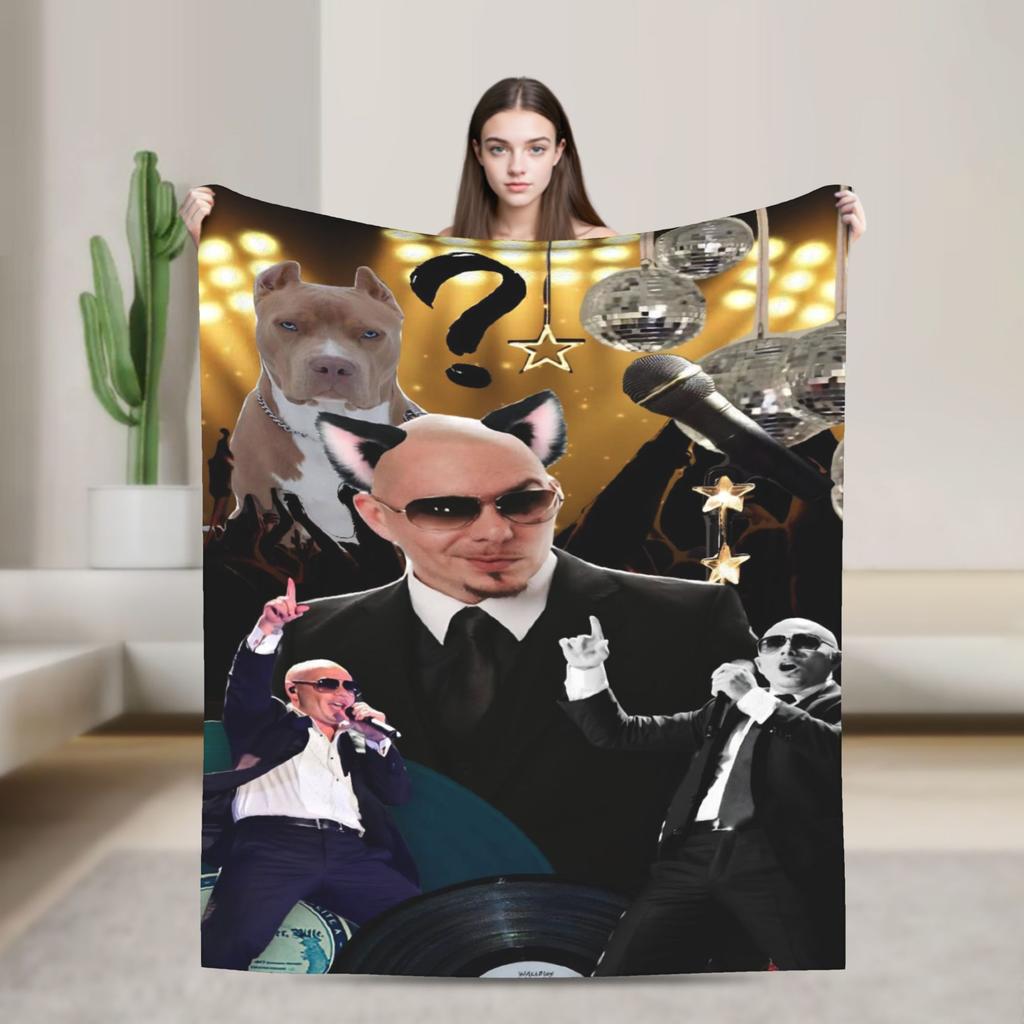 Mr Worldwide Pitbull Plush Blanket Children Flannel Throw Blanket For Couch Chair Sofa Bed Warm Design Quality Bedspread Idea