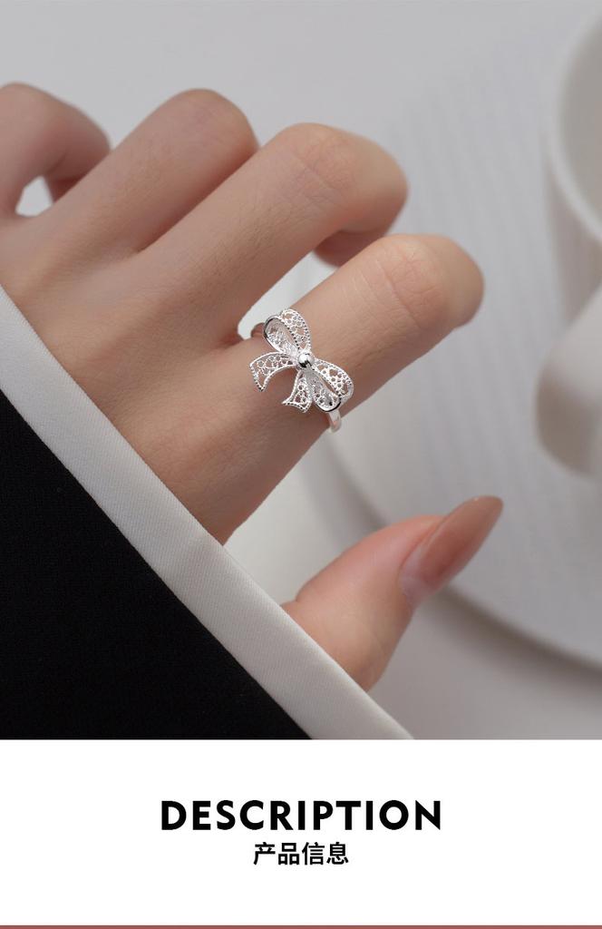 925 Silver Bow Adjustable Rings For Women Luxury Quality Jewelry Gift Female Accessories Jewellery