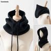 2025 Unisex Knitted Head Hood Faux Cashmere Hooded Neck Collar Cap Head Drawstring Thick Beanie Men Women Adjustable Elastic Hat