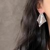 Gold-Plated Silver Zirconia Rhombus Tassel Stud Earrings - Elegant High-End Jewelry for Women