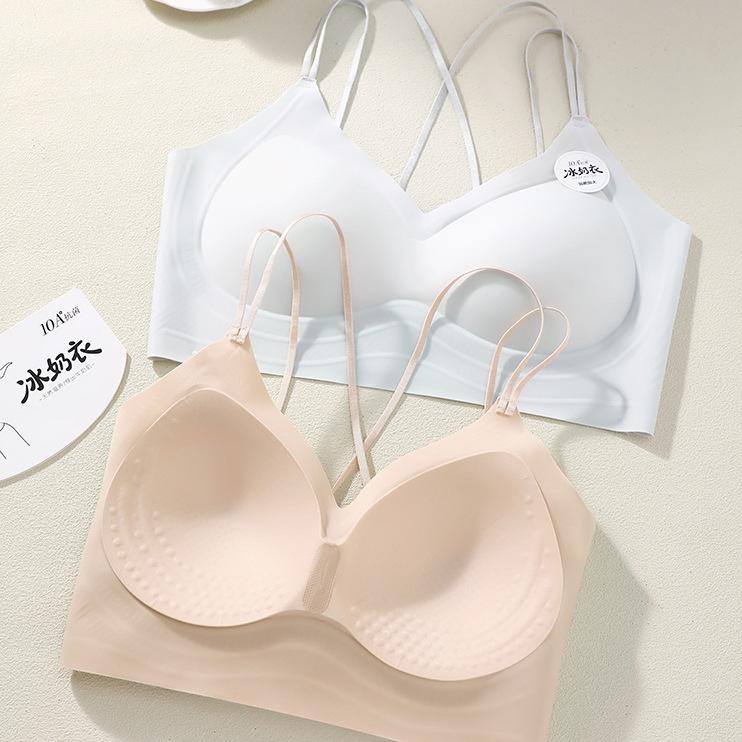 High Elastic Ice Milk Clothes Cross Beauty Vest Gather Pull Fixed Cup Double Shoulder Straps Close Breast Bra