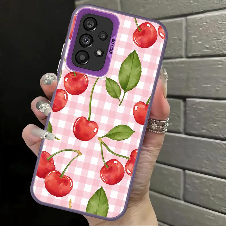 Case for Samsung Galaxy A12 A31 A24 A25 A17 A20s A26 A13 A14 A35 A21s A23 A15 A16 A34 Phone Cover Cherry Checkered Pattern