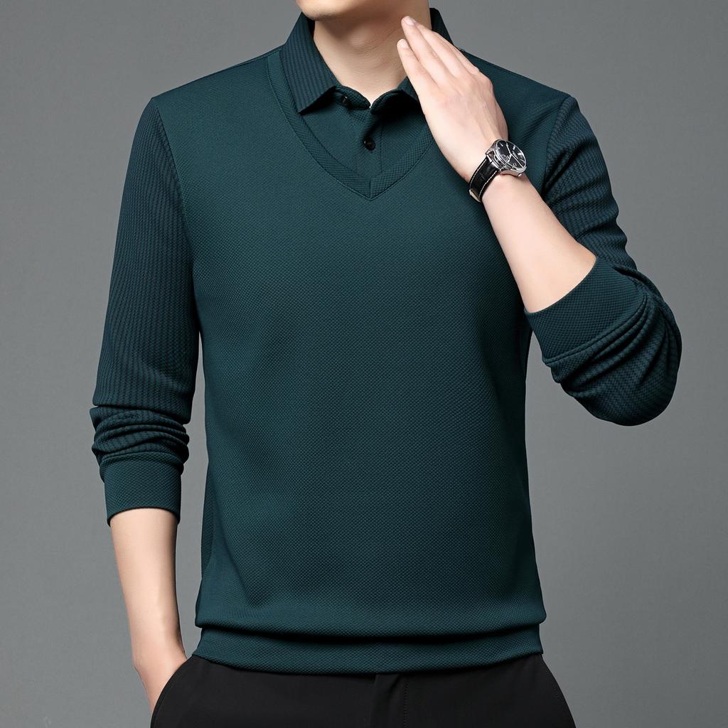 Solid Fake Two-Piece Lapel Versatile Shirt Tops, Breathable Long Sleeve Golf Shirt For Casual Daily Wear, Spring And Autumn