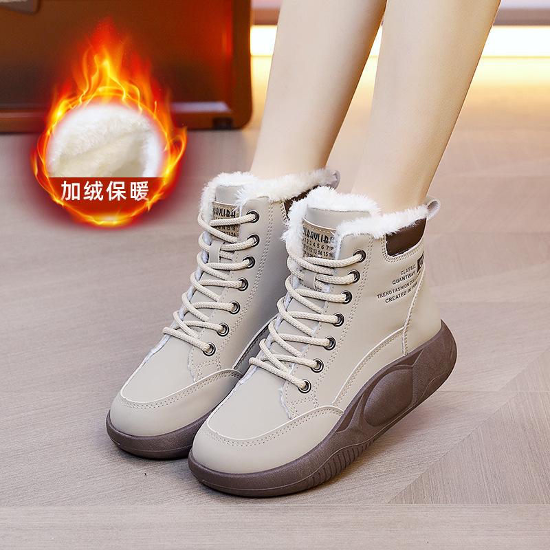 

Флисовые спортивные маленькие белые туфли женские высокие хлопковые ботинки 2025 осень и зима новые универсальные утолщенные теплые хлопковые туфли нескользящие 40 хаки