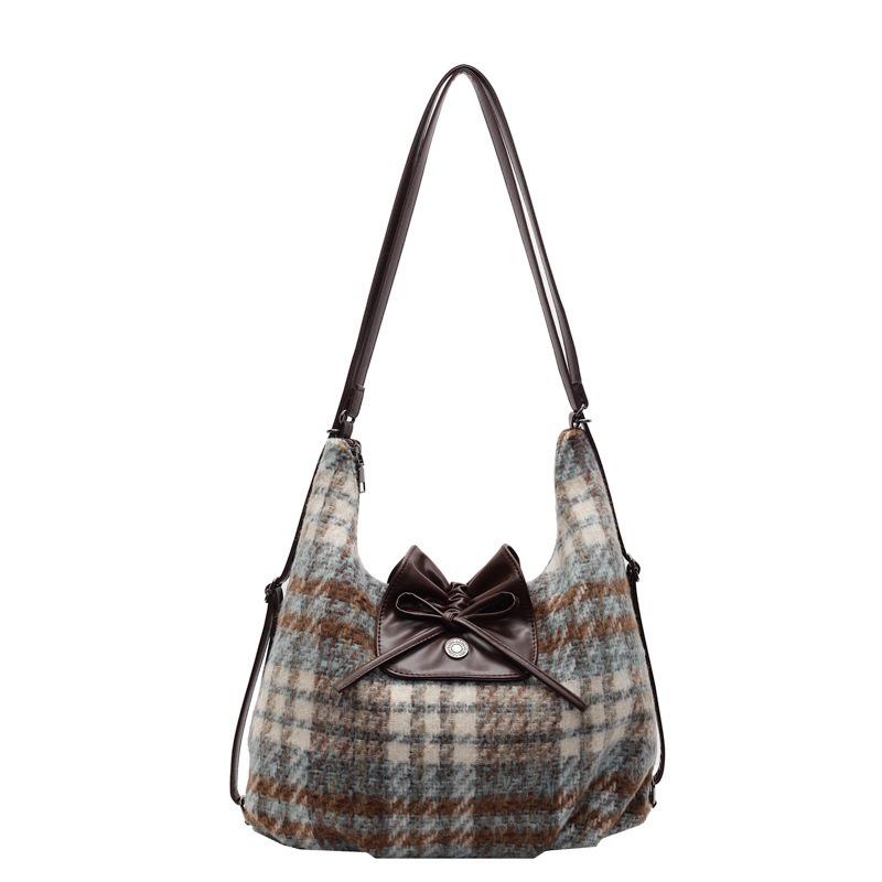 

Модный бант клетчатый один пакет многоцелевой большой вместимости шерстяной осенне-зимний для поездок универсальный одноплечевой кроссбоди рюкзак