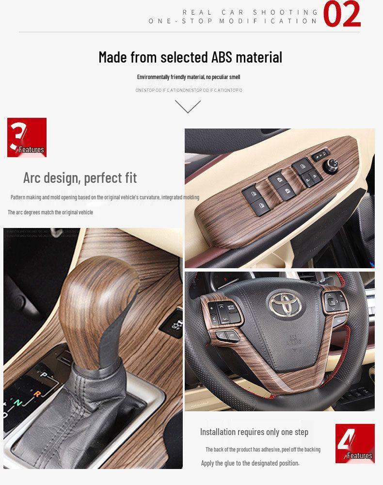 Compatible with 15-20 Highlander Center Console Gear Shift Panel & Cup Holder, Wood Grain Finish.