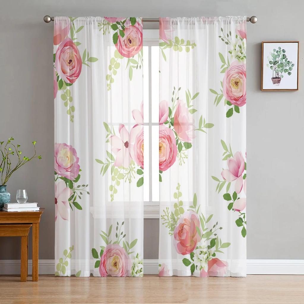 Flower Pure Orchid Water Surface Window Curtains Living Room Tulle Curtains Kitchen Decor Kids Room Curtain Window Treatment