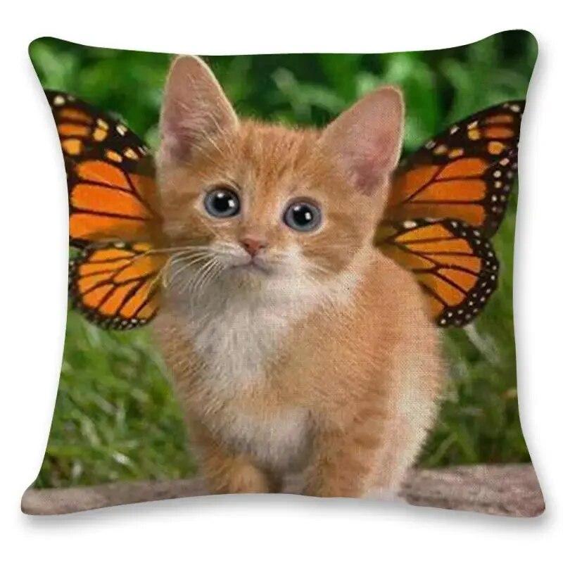 Creative Hand-painted Cat Children's Gift Birthday  Printed Polyester Pillowcase Home Car Cushion  Sofa 45x45