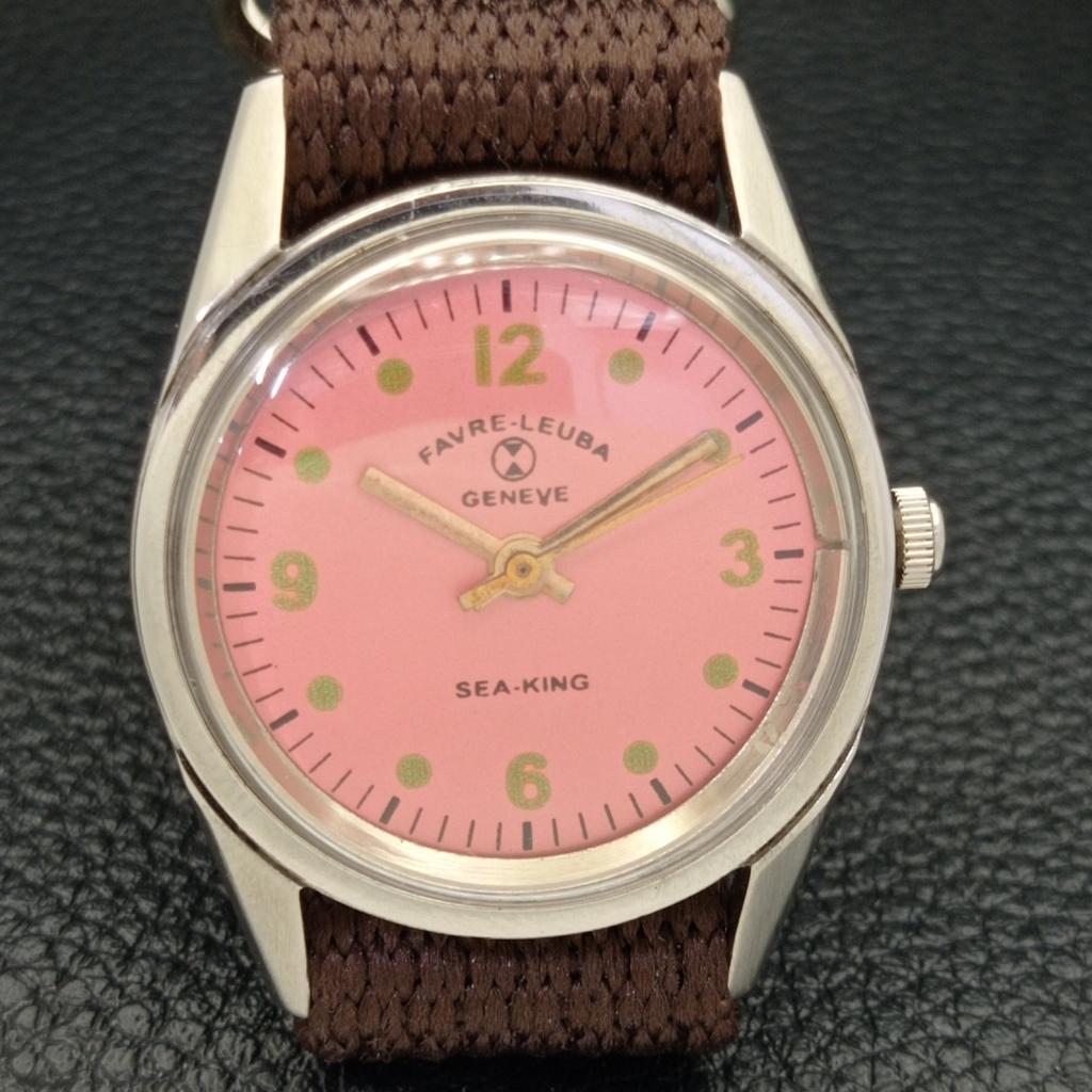HAND-WINDING VINTAGE FAVRE LEUBA GENEVE 253 SWISS MENS PINK DIAL WATCH A436251-2 R128-a436251