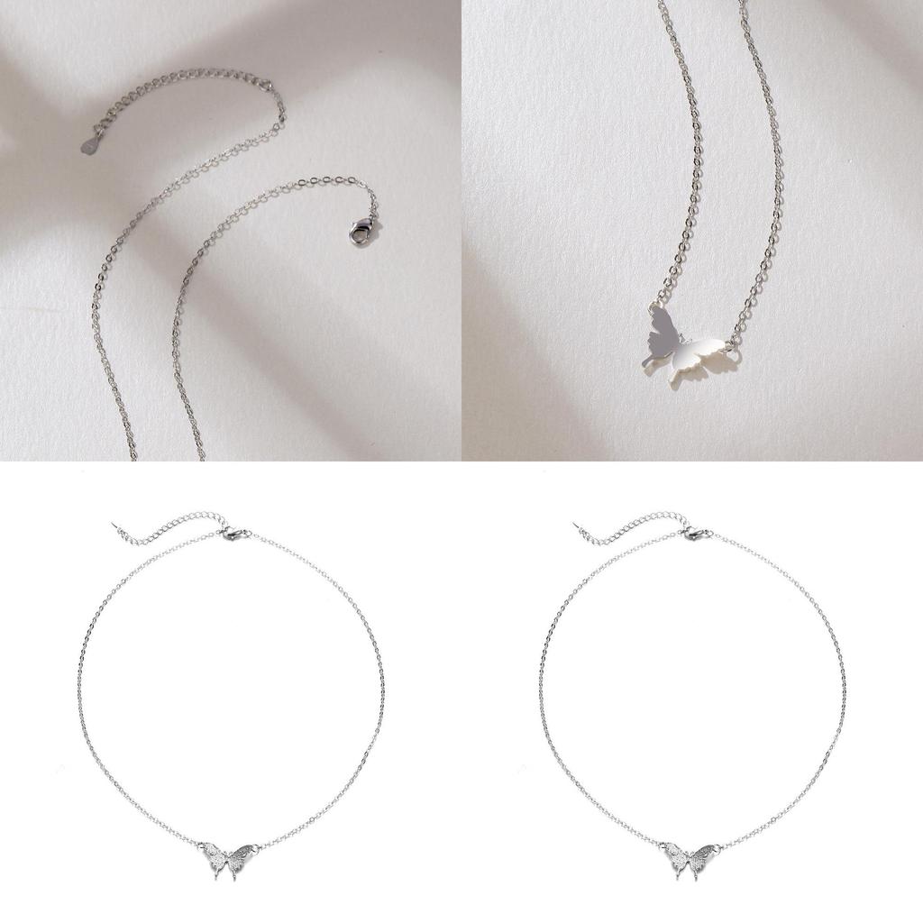 Trendy Silver Butterfly Charm Necklace For Women Unique Layered Design Jewelry Piece