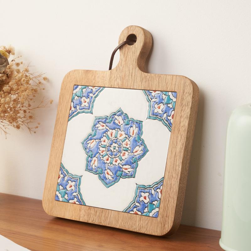 Japanese-style solid wood retro tiled dining mat thermal insulation mat anti-scald casserole mat large pot mat Japanese-style