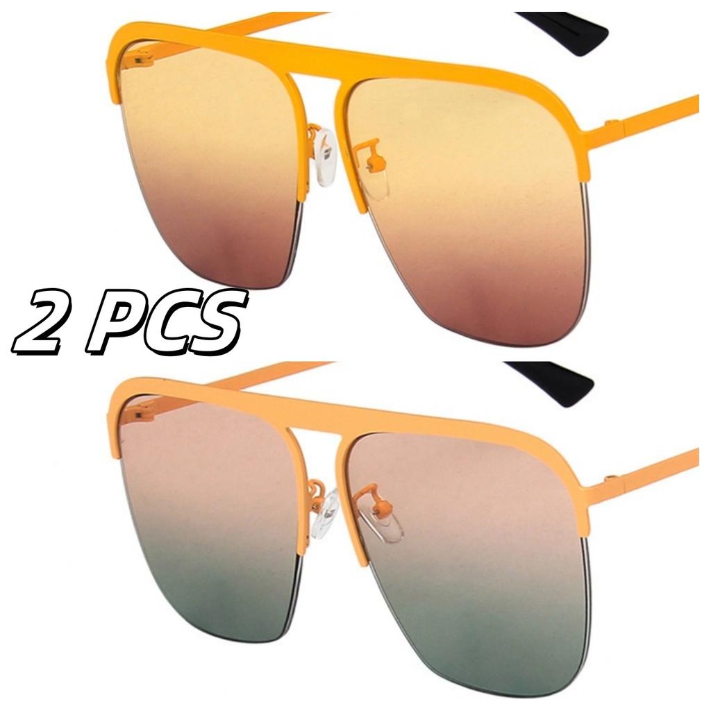 Gradient Colour Single Beam Retro Metal Half Frame Sunglasses Outdoor Travel Beach Picnic Sunglasses Women'S Daily Accessories