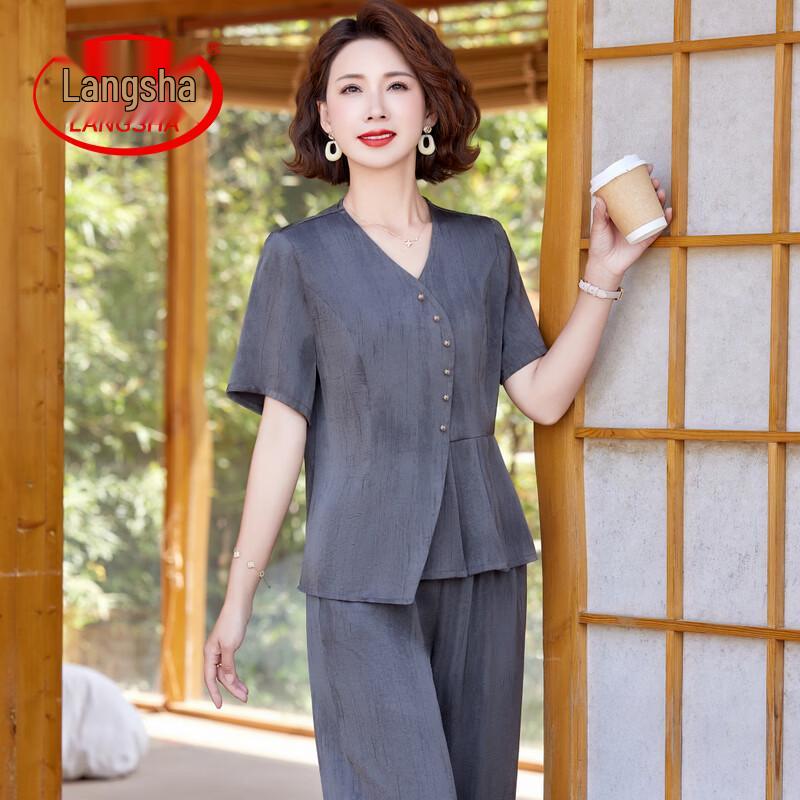 LangSha Women s Stylish Short Sleeve Two-Piece Set 4XL