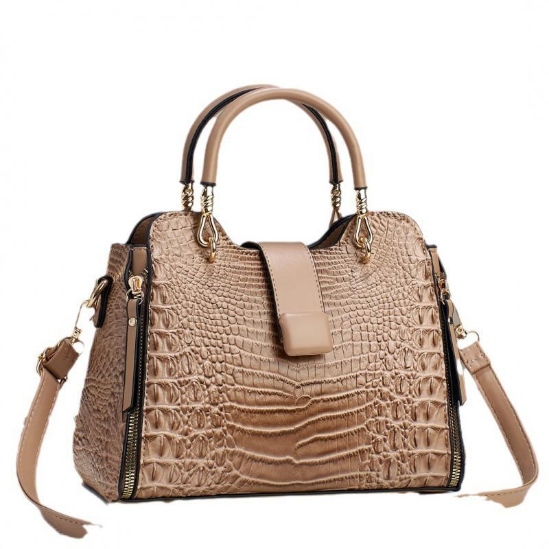 Elegant Croc-Effect FAUX LEATHER Handbag with Tassel - Versatile, Zip-Secure Polyester-Lined, Removable Strap, Chic & Stylish