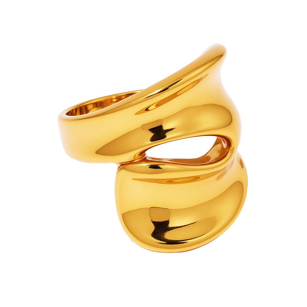 Inel din Oțel Titanic Placat cu Aur de 18K Modă Europeană și Americană Inel Neregulat Inel pentru Deget Arătător Bijuterii cu Păstrarea Culorii