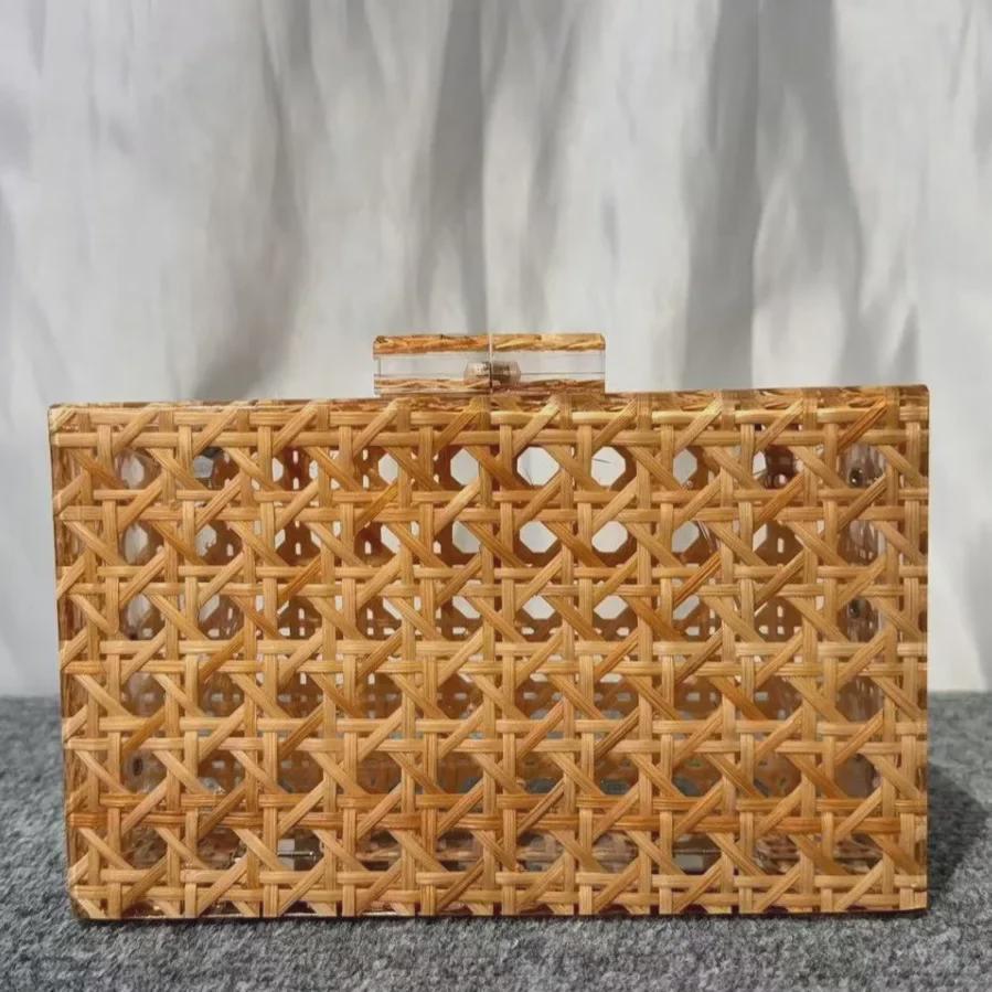 2024 Retro Rattan Acrylic Evening Bag with Trendy Shoulder Chain