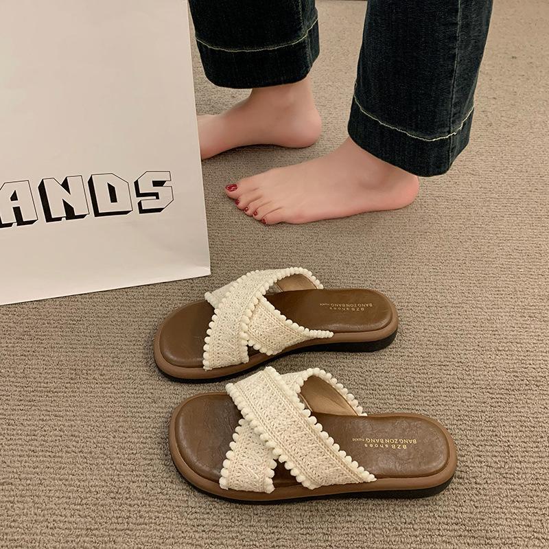Cool Slippers New Summer Vintage Woven Cross Bohemian Student Flats