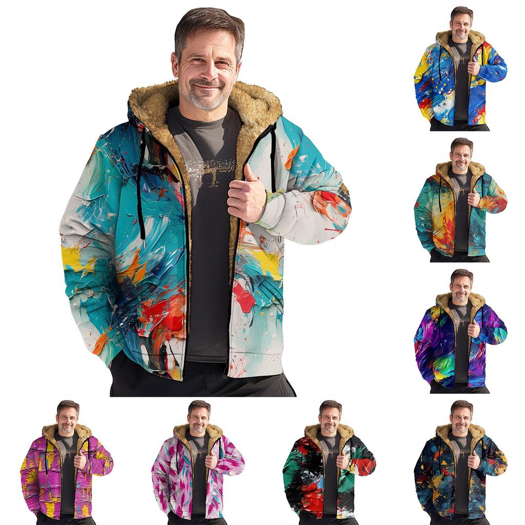 Men's Print Jacket Men's Spring And Autumn Casual Trend Zipper Hooded Jacket