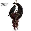 Festive Yard Hanging Decor Halloween Planter for Indoor Outdoor Use, Gothic Bat Cat Witch Raven Black Ornament Plant Pot Holder, Spooky Wall