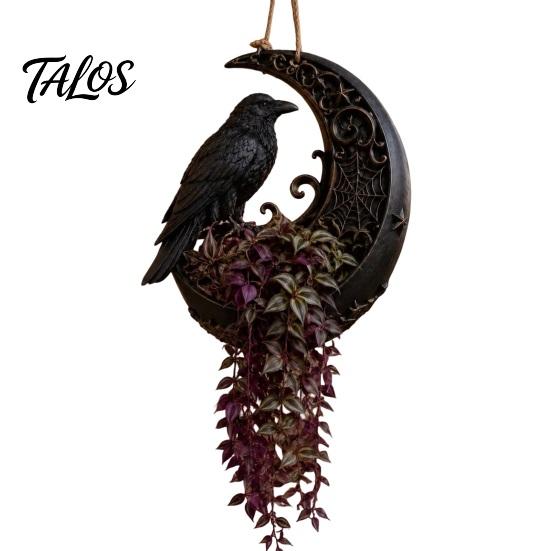 Festive Yard Hanging Decor Halloween Planter for Indoor Outdoor Use, Gothic Bat Cat Witch Raven Black Ornament Plant Pot Holder, Spooky Wall
