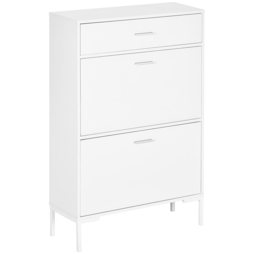 Shoe Cabinet 12 Pairs Narrow Shoe Cupboard 2 Flip Drawers And 1 Drawer 75 X 26 X 110 Cm White