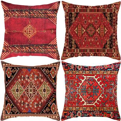 Vintage Bohemian Kilim Pattern Throw Pillow Case Rich Red Ethnic Tribal Geometric Rustic Home Decor & Cozy Living Spaces