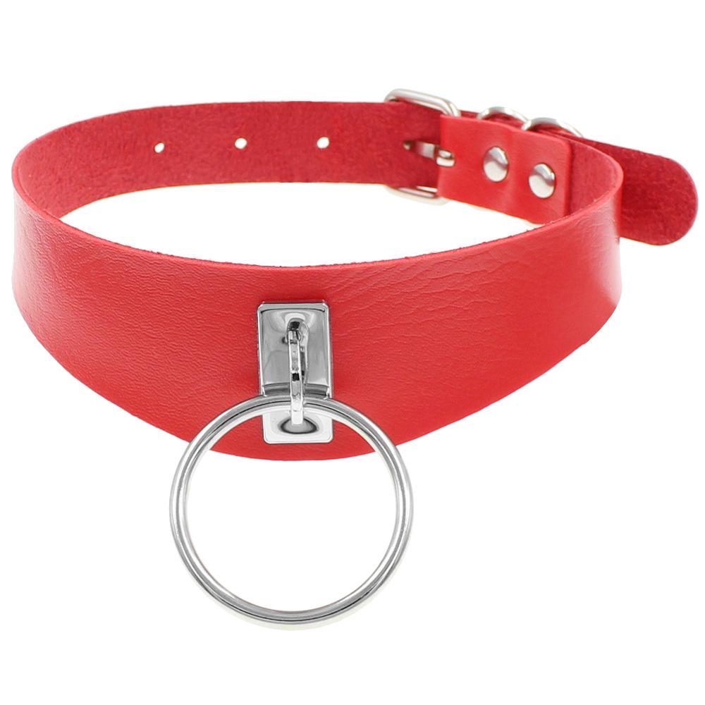 Simple Harajuku Street Dance Punk O-Shaped Ring Trend PU Leather Necklace Collar Neck Cover