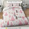 3Pcs Pink Christmas Tree & Candy Snowflake Duvet Cover Set - Soft Comfortable Polyester Bedding With Zipper Closure