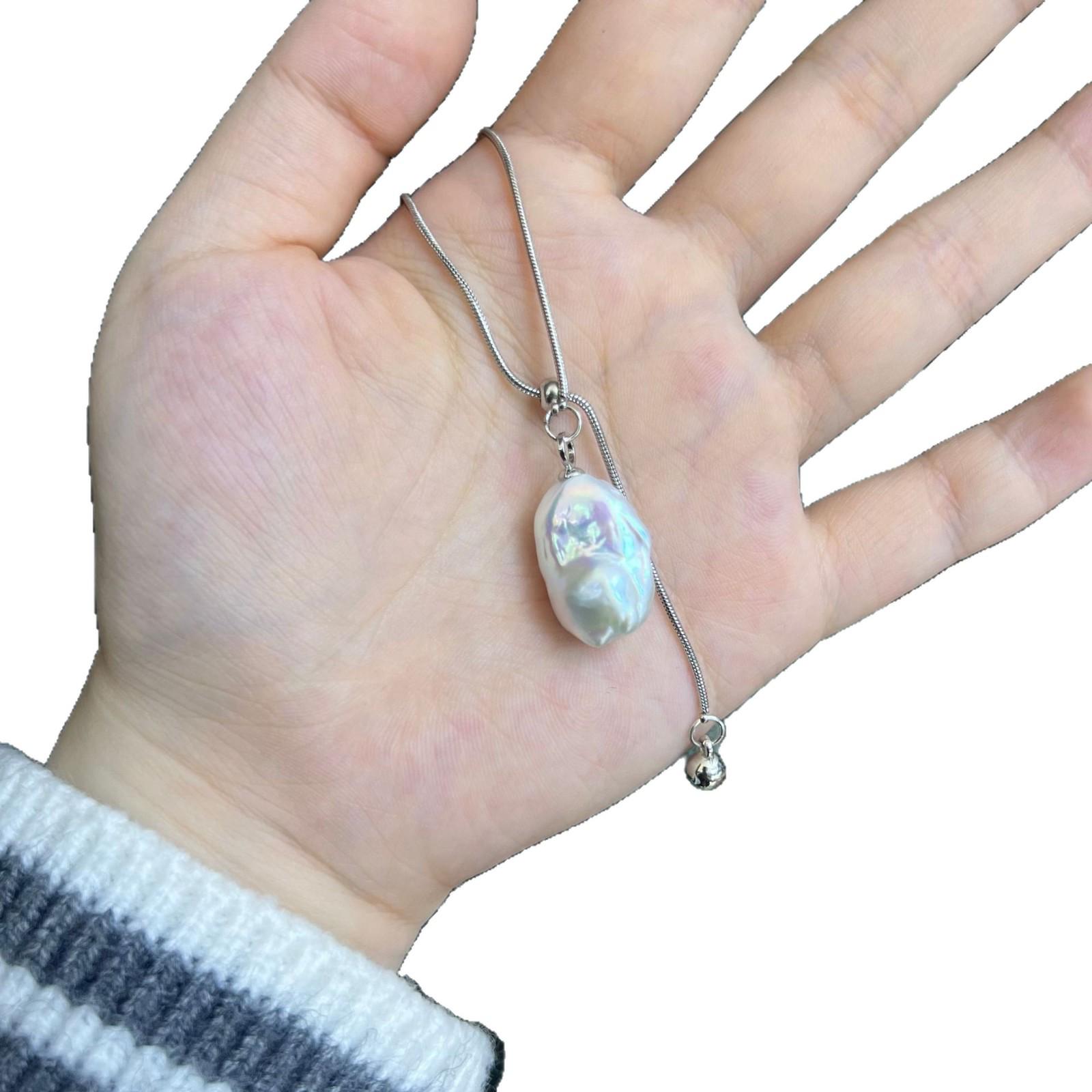 14-15mm Freshwater Baroque Pearl Snake Bone Necklace, Adjustable Fashionable Collarbone Chain 14-15mm
