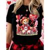 Women Cute Balloon Bear Valentine's Day Graphic T-Shirt Round Neck Short Sleeve Regular Fit Spring Summer Lightweight Casual Gift Top