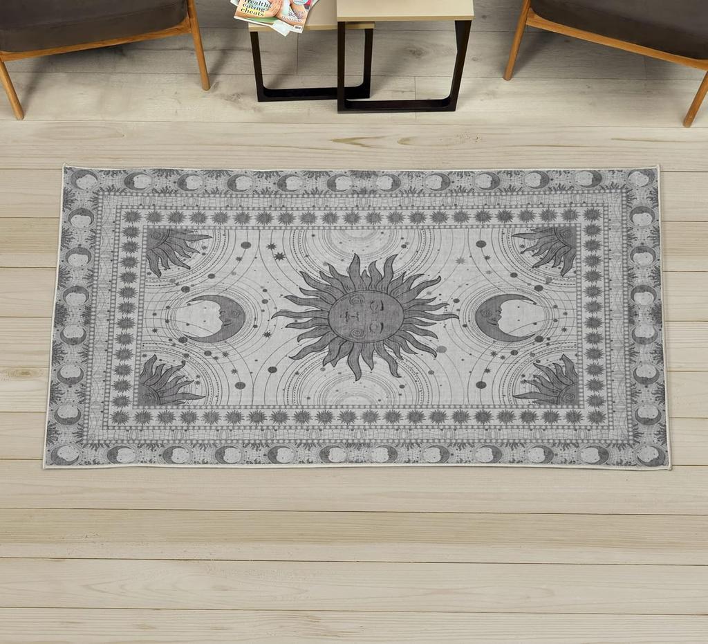 Dinosaur Decorative Rug,Jurassic Scenario Cartoon Animals in Wilderness Cloudy Sunrise Back, Quality Carpet for Bedroom Dorm and