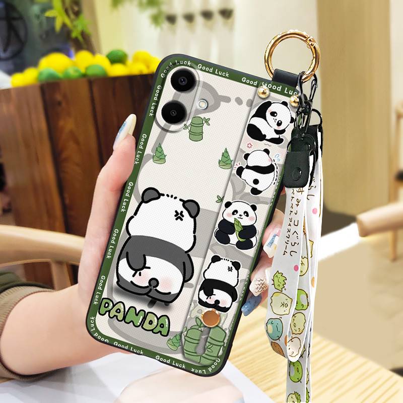 Silicone Back Cover Phone Case For Samsung Galaxy A07 Dirt-resistant Durable Fashion Design Shockproof Wristband Panda