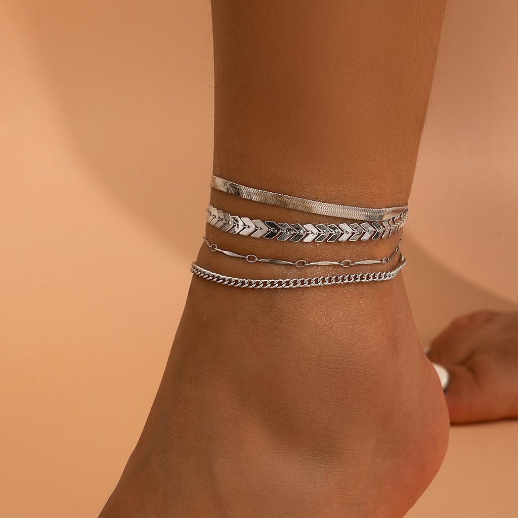Love Beaded Punk Chain Anklet Set, Hip Hop Personality Snake Bone Chain Foot Jewelry Anklet