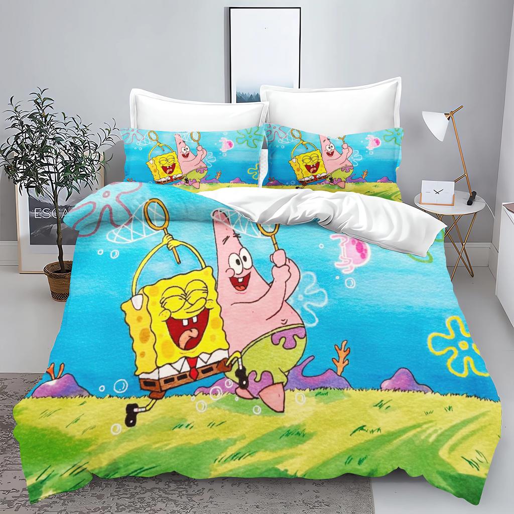 Yellow Square Sponge Anime Cartoon Duvet Cover Single/Double/Queen/King Pillowcase Set Adult Bedroom Children Comforter Bedding