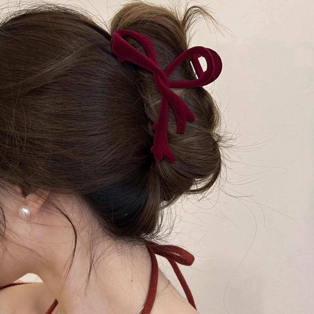French Red Velvet Hair Clips Cute Hair Claw Clip Fashion Ponytail Barrettes Clip  Daily Life