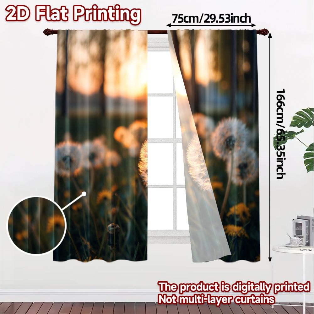 2pcs   2D FLAT PRINTING Curtains (Without Rod) Golden Dandelion Fashionable Popular Curtains Versatile Polyester Fabric Curtains